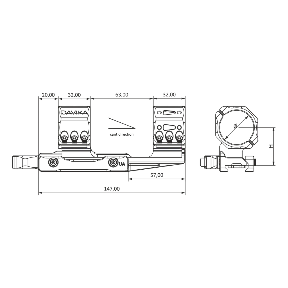 30 mm taikiklio laikiklis su pasvirimu | Picatinny QD Ergo pagrindas