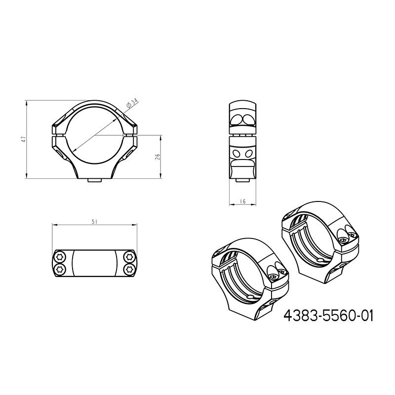 34 mm optinių taikiklių laikikliai | ilga Picatinny QD Ergo bazė