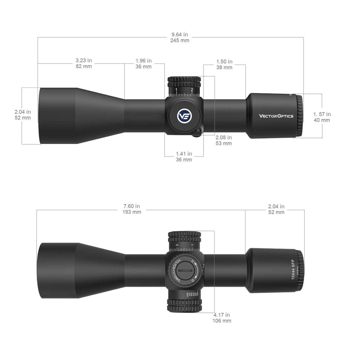 Vector Optics Veyron 10x44 SFP compact šautuvo optinis taikiklis