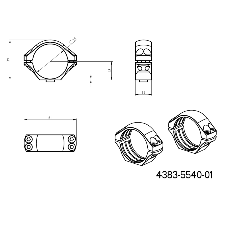 34 mm optinių taikiklių laikikliai | ilgas Picatinny QD pagrindas 