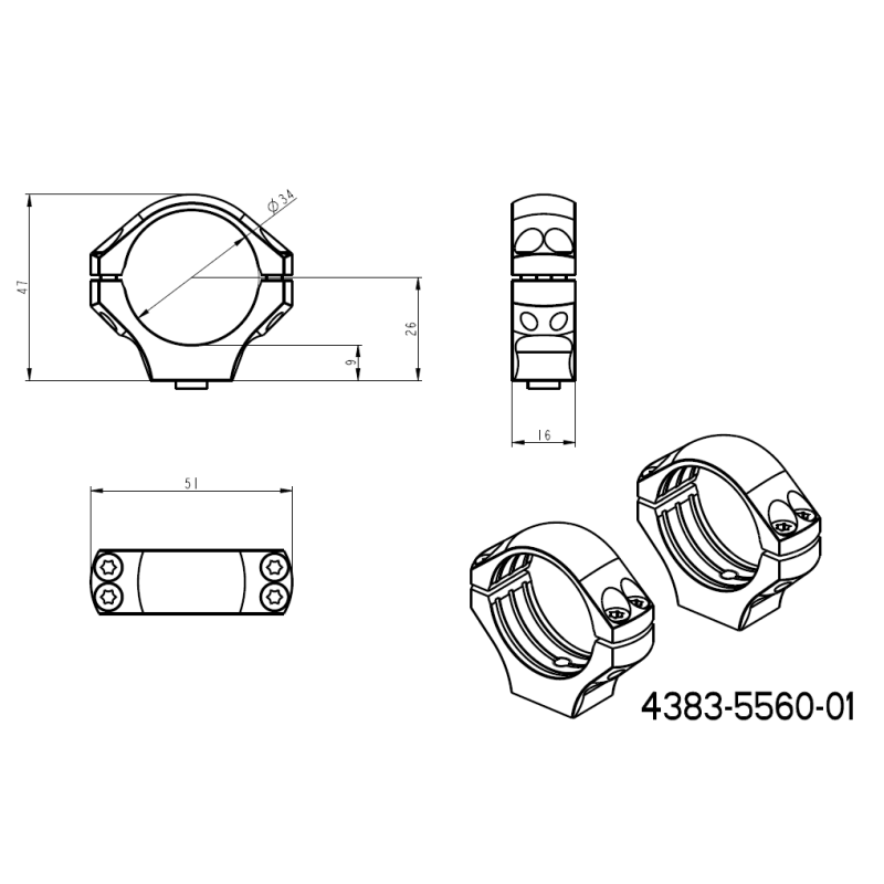 34 mm optinių taikiklių laikikliai | trumpas Picatinny QD pagrindas 