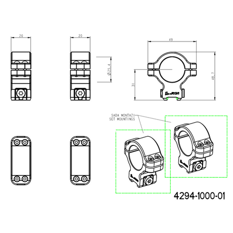 CZ 457 optinio taikiklio žiedai for dovetail | 1 inch [25.4mm]