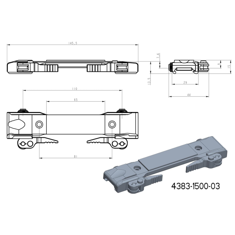 JK-N adapterių bazė | picatinio bazė su QD svirtimis [ilga] 