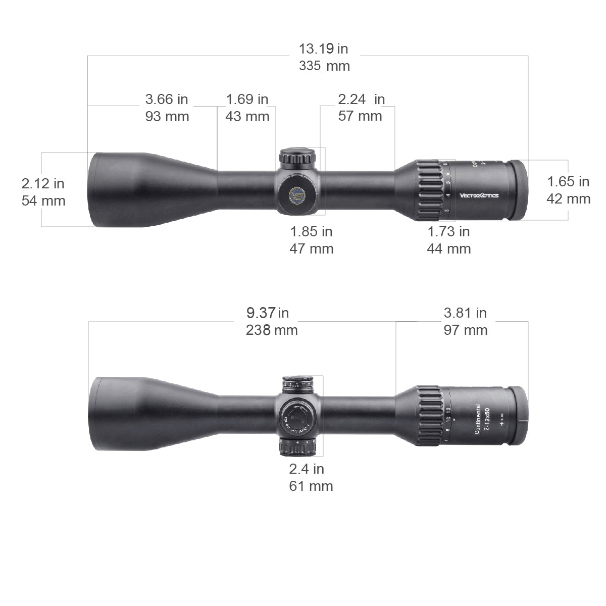 Vector Optics Continental 2-12x50 SFP optinis taikiklis 
