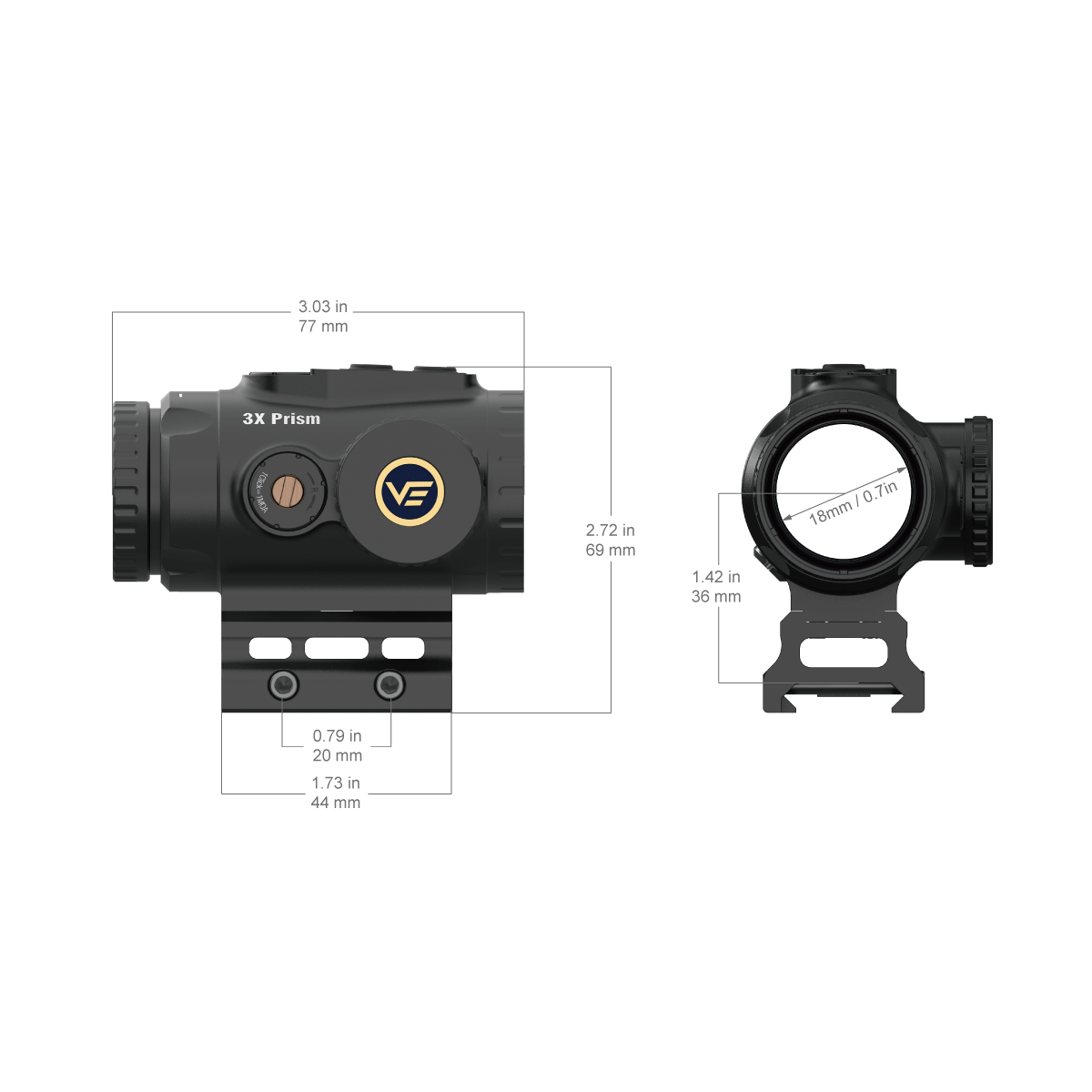 Vector Optics Paragon 3x18 itin kompaktiškas prizmė optinis taikiklis 