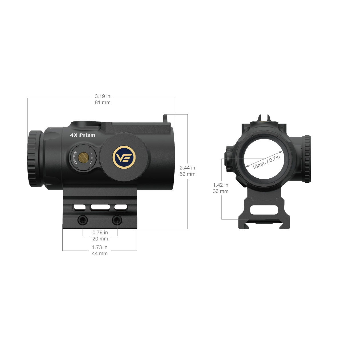 Vector Optics Paragon 4X 24 itin kompaktiškas prizmė optinis taikiklis 