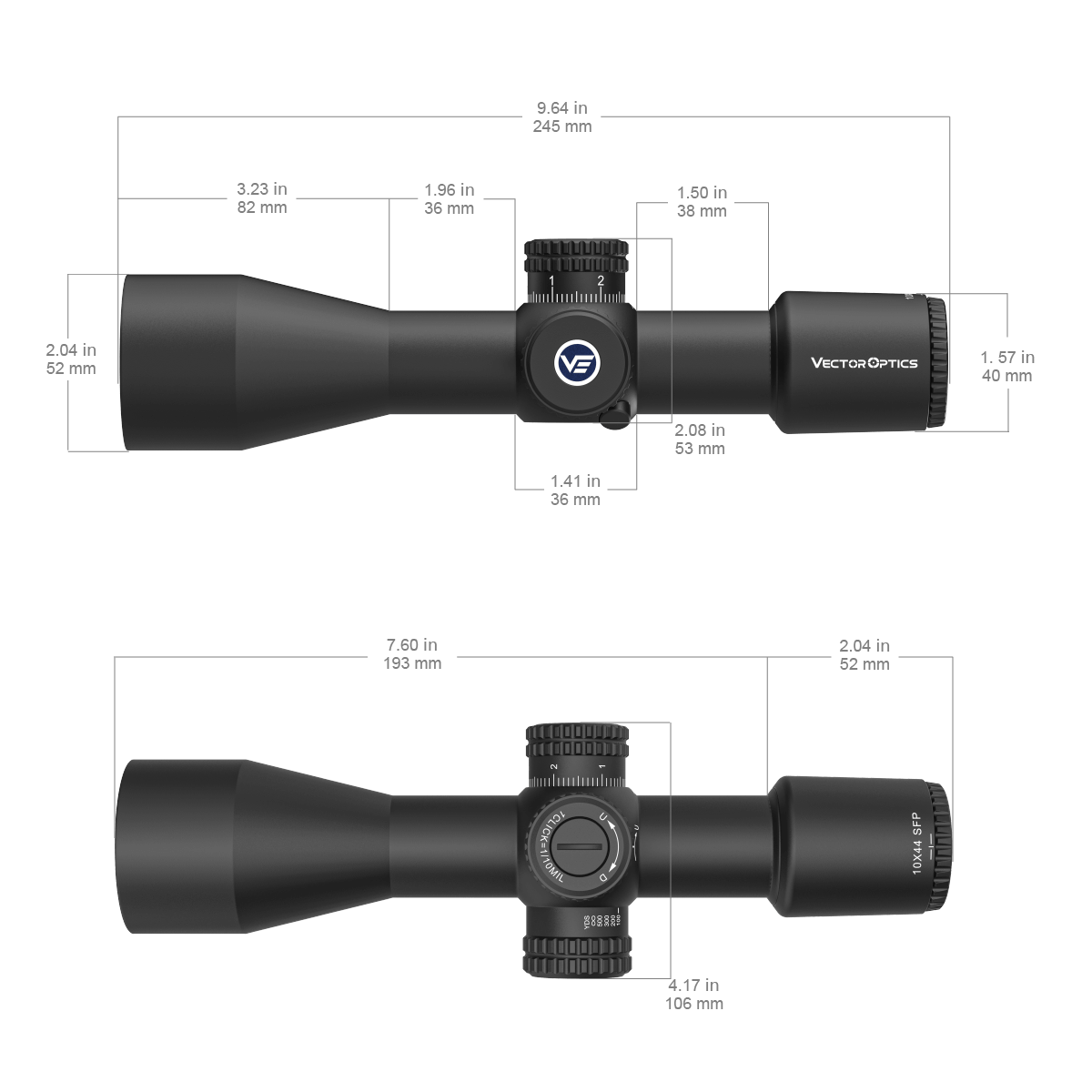 Vector Optics Veyron 10x44 SFP kompaktiškas optinis taikiklis 