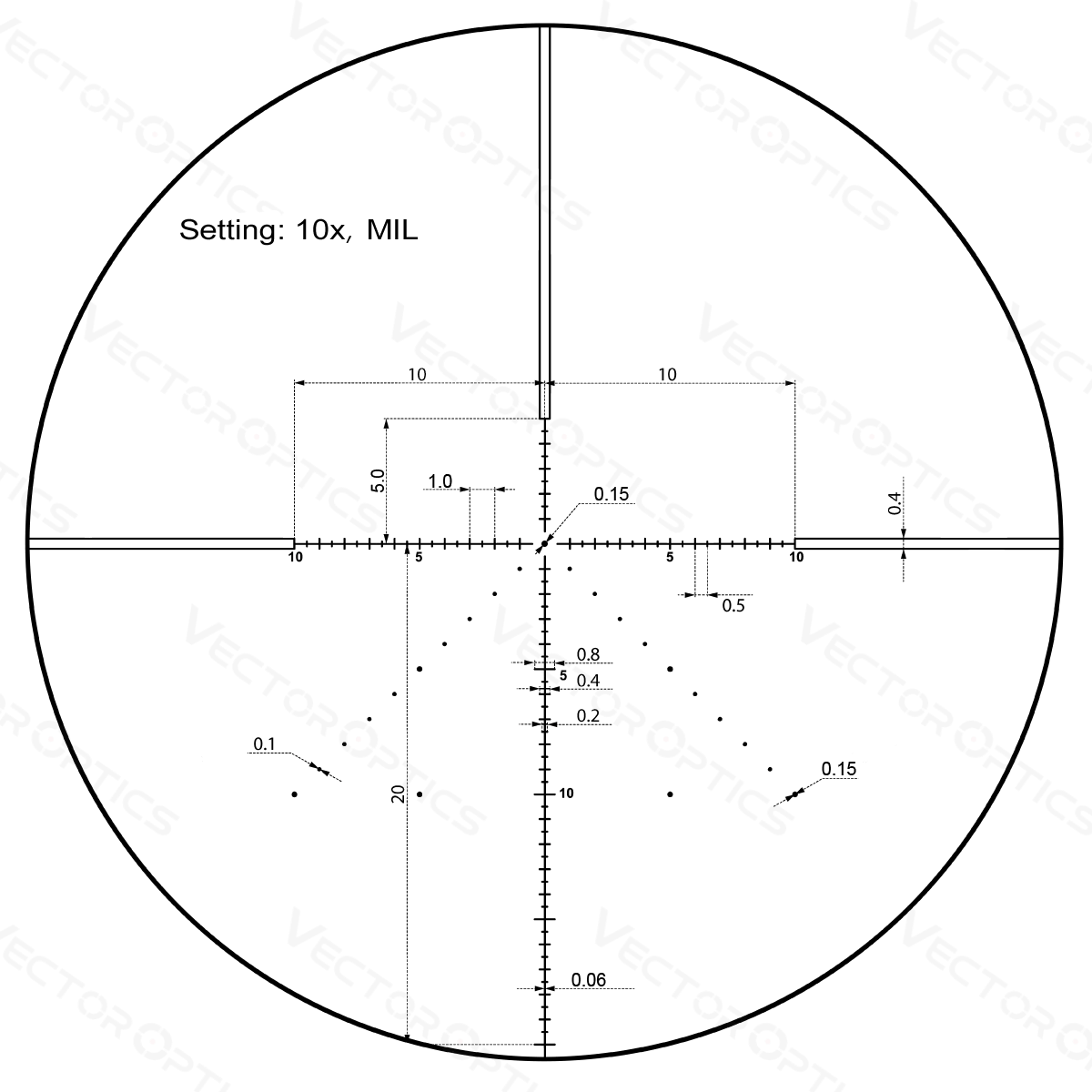 Vector Optics Veyron 10x44 SFP kompaktiškas optinis taikiklis 