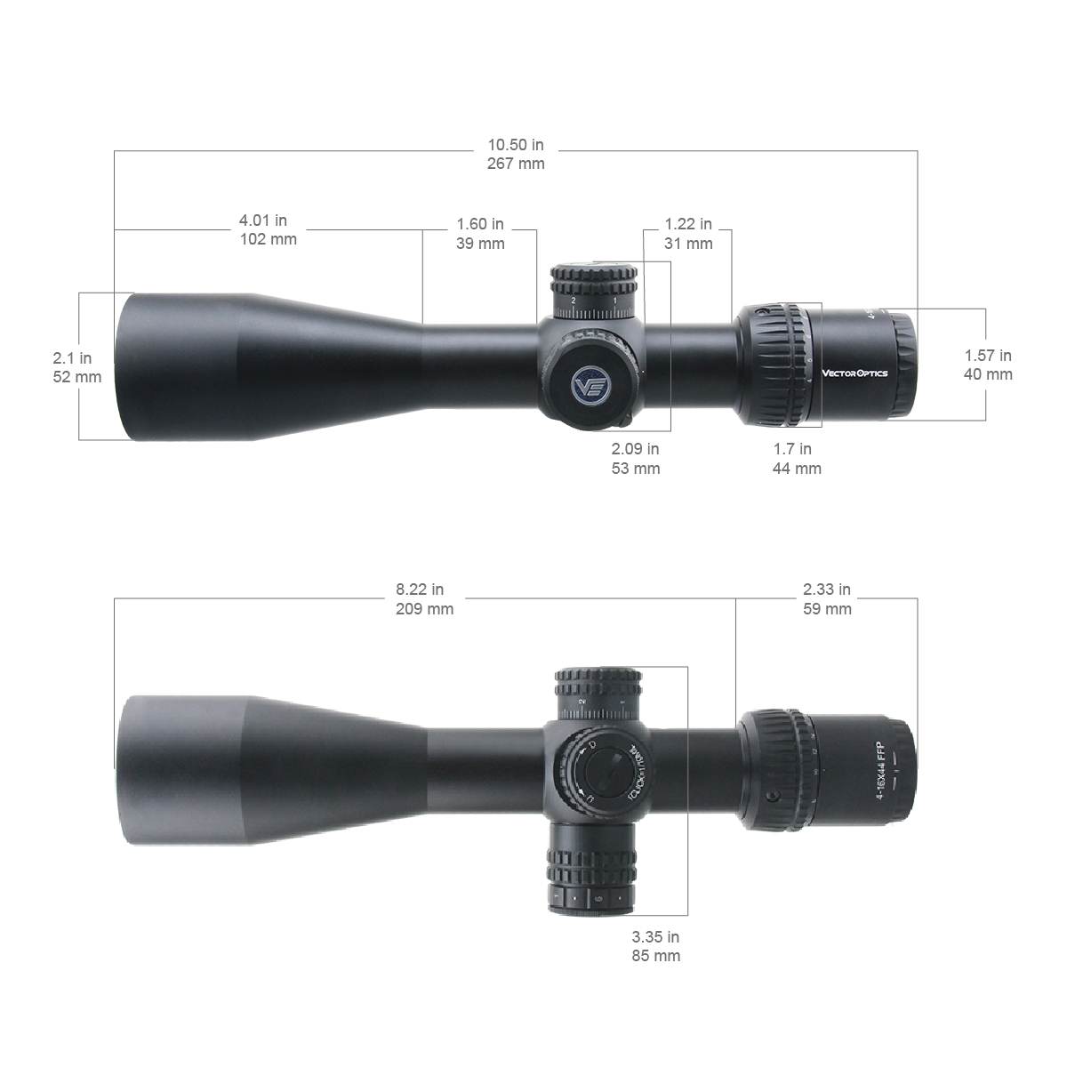 Vector Optics Veyron 4-16x44 IR Pirmojo židinio plokštumos apšviestas optinis taikiklis 