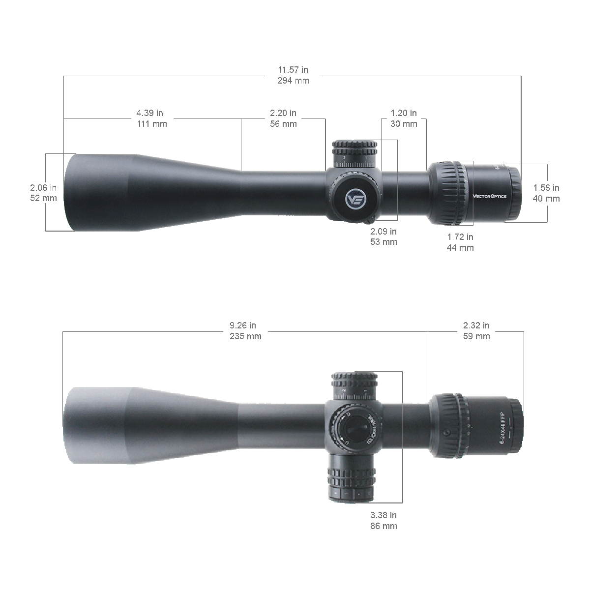 Vector Optics Veyron 6-24x44 IR Pirmojo židinio plokštumos apšviestas optinis taikiklis 