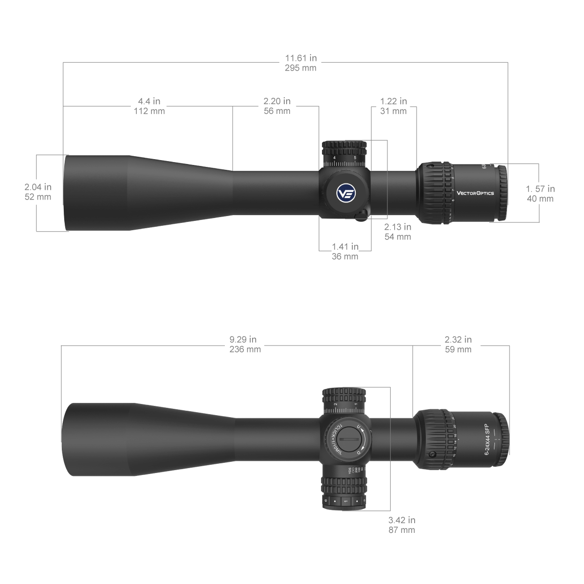 Vector Optics Veyron 6-24x44IR SFP kompaktiškas optinis taikiklis 