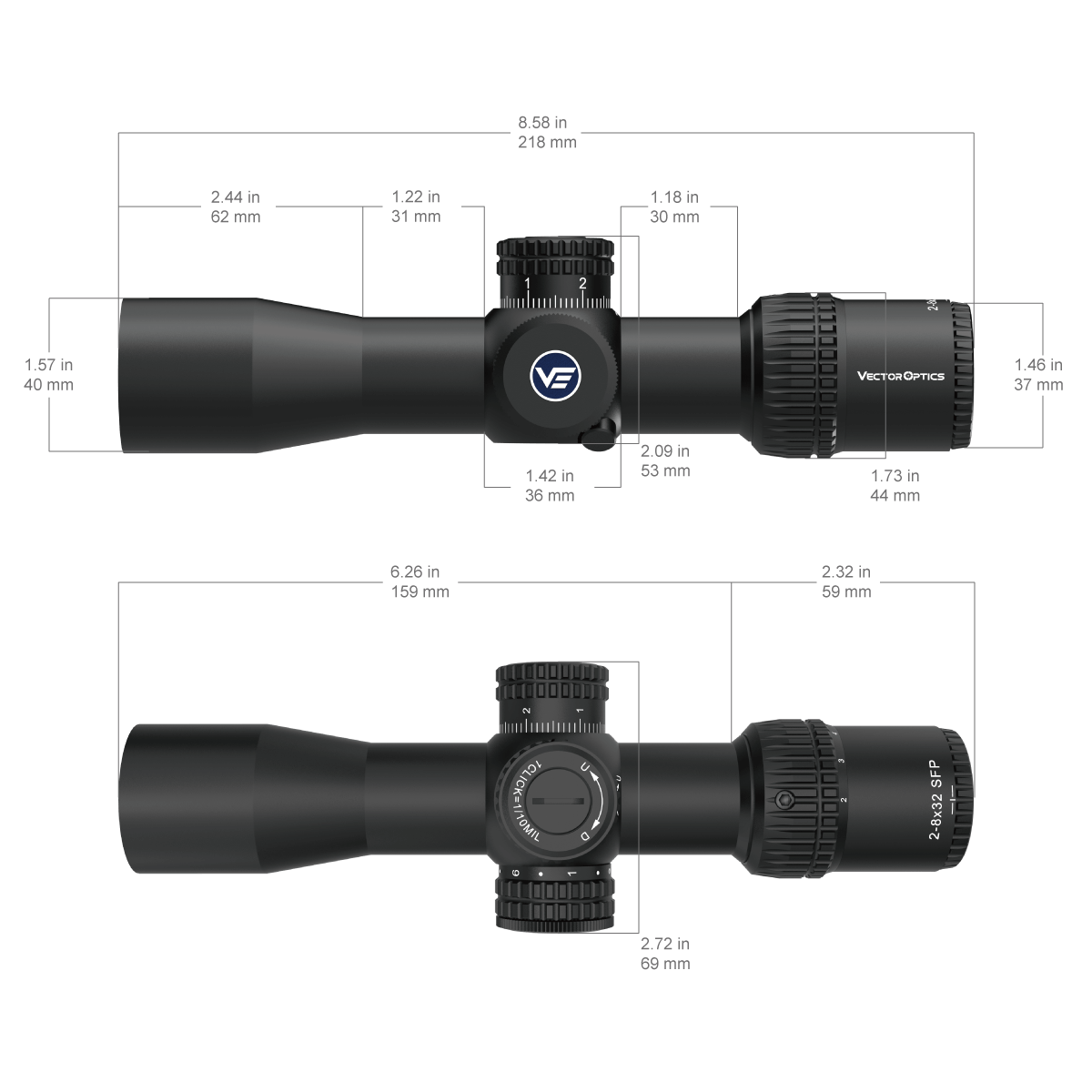 Vector Optics Veyron 2-8x32IR kompaktiškas optinis taikiklis 