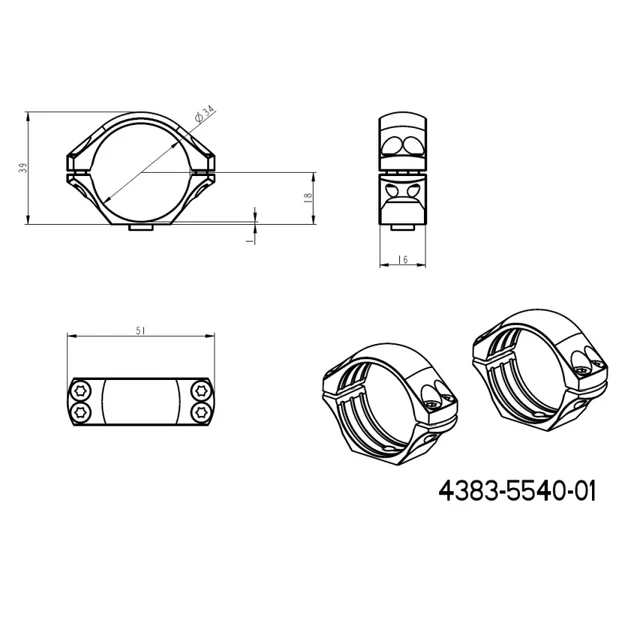 34 mm optinių taikiklių laikikliai | ilga Picatinny QD taktinė bazė 