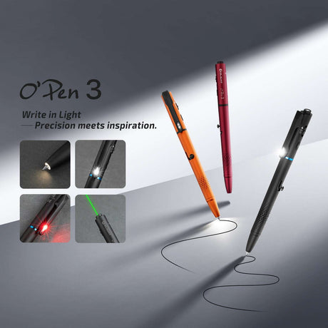 Olight O’Pen 3 | daugiafunkcis žibintuvėlis rašiklio formos | 120 lm + žalias lazeris - Juoda
