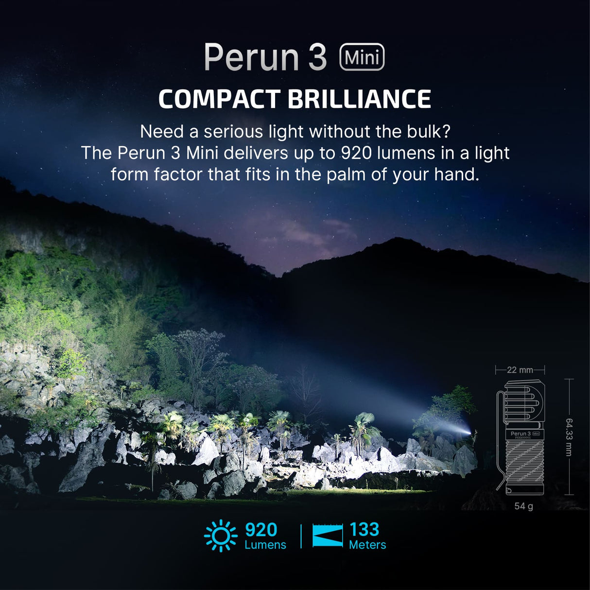 Perun 3 Mini | įkraunamas galvos žibintas | 1 250 lm