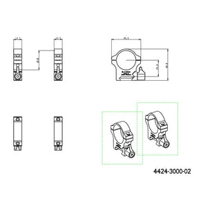 30mm optinio taikiklio žiedai | Picatinny base su svirtimi - Medium